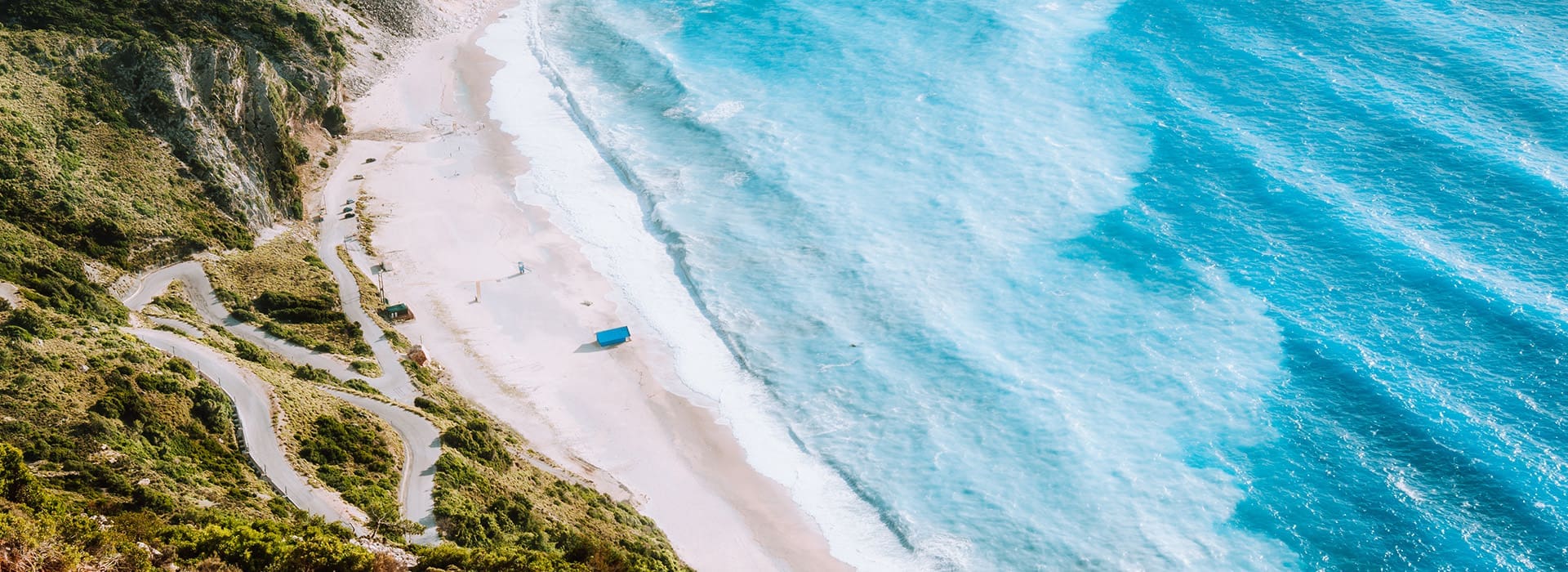 Panoramic view of Myrtos Beach one of the most beautiful beaches in Greece